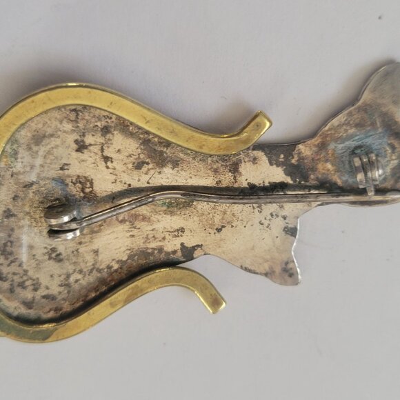Vintage Brass SterlingTwo Cats Silver & Gold-Tone Brooch Pin Jewelry Accessory - Picture 7 of 8